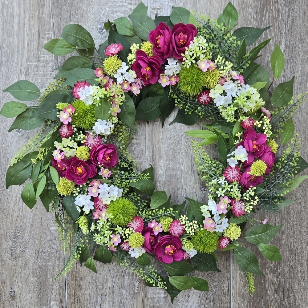 Handmade Elegant Pink and Green Floral Wreath